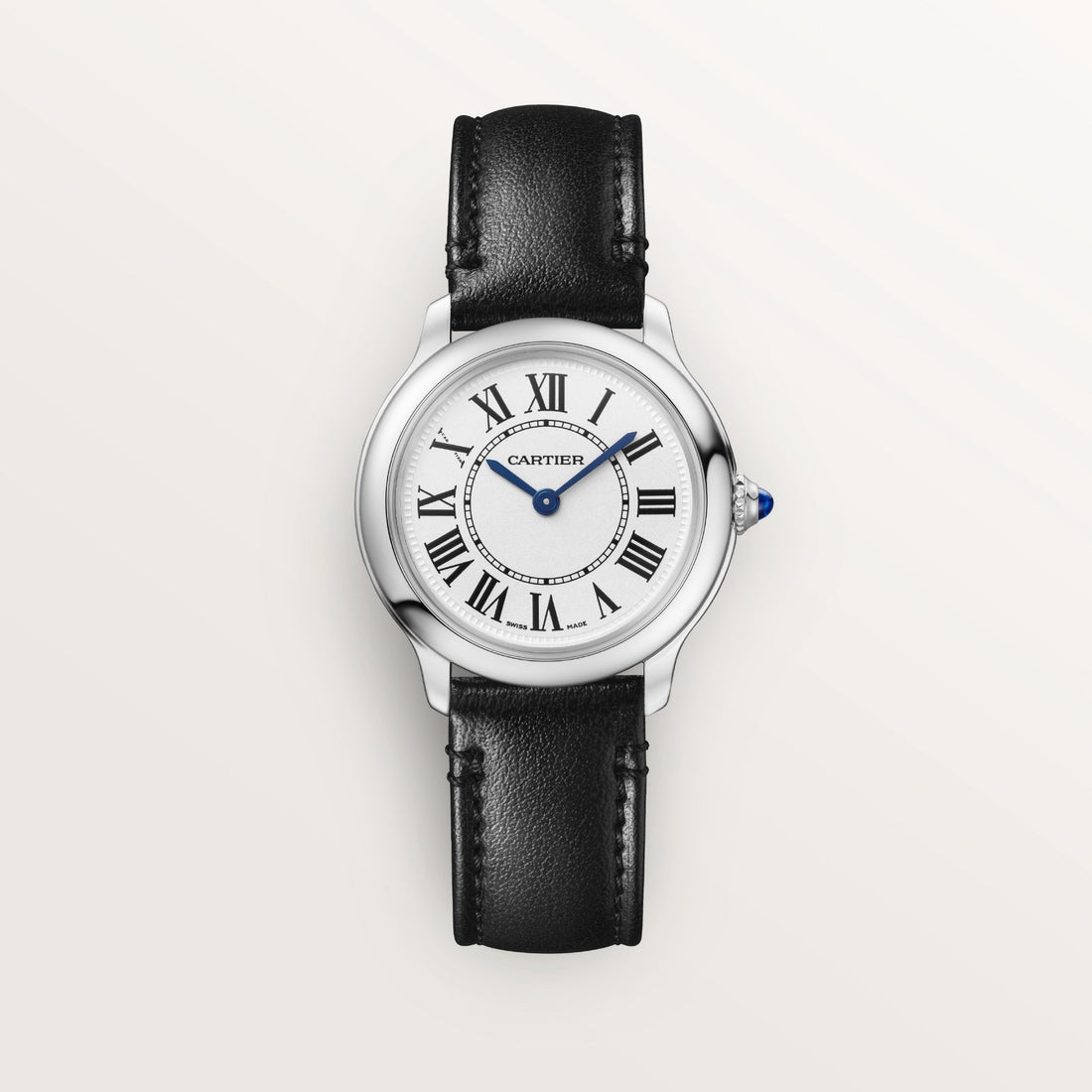 Cartier Ronde Must de Cartier WSRN0030 29 mm steel watch with silvered dial and black non-animal-material strap