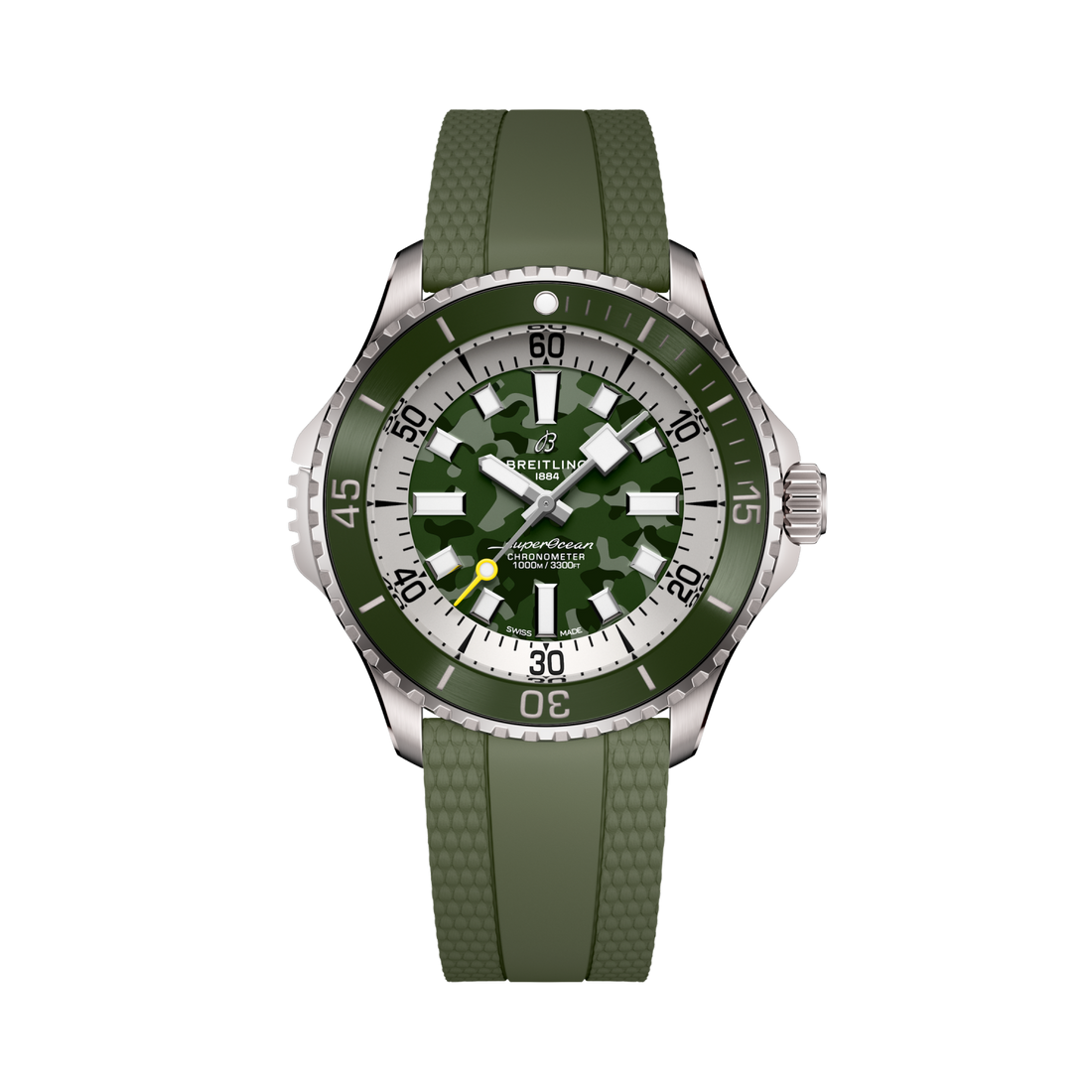 Breitling Superocean Automatic 46 Super Diver reference E10379D31L1S1 with Green dial, Titanium case, rubber strap, front view