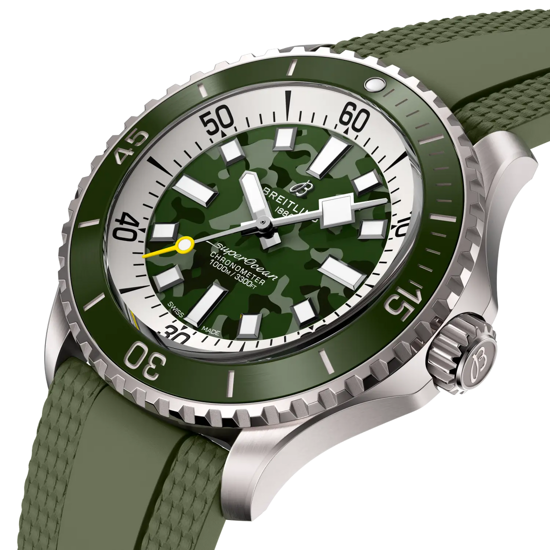 Breitling Superocean Automatic 46 Super Diver reference E10379D31L1S1 with Green dial, Titanium case, rubber strap, front view