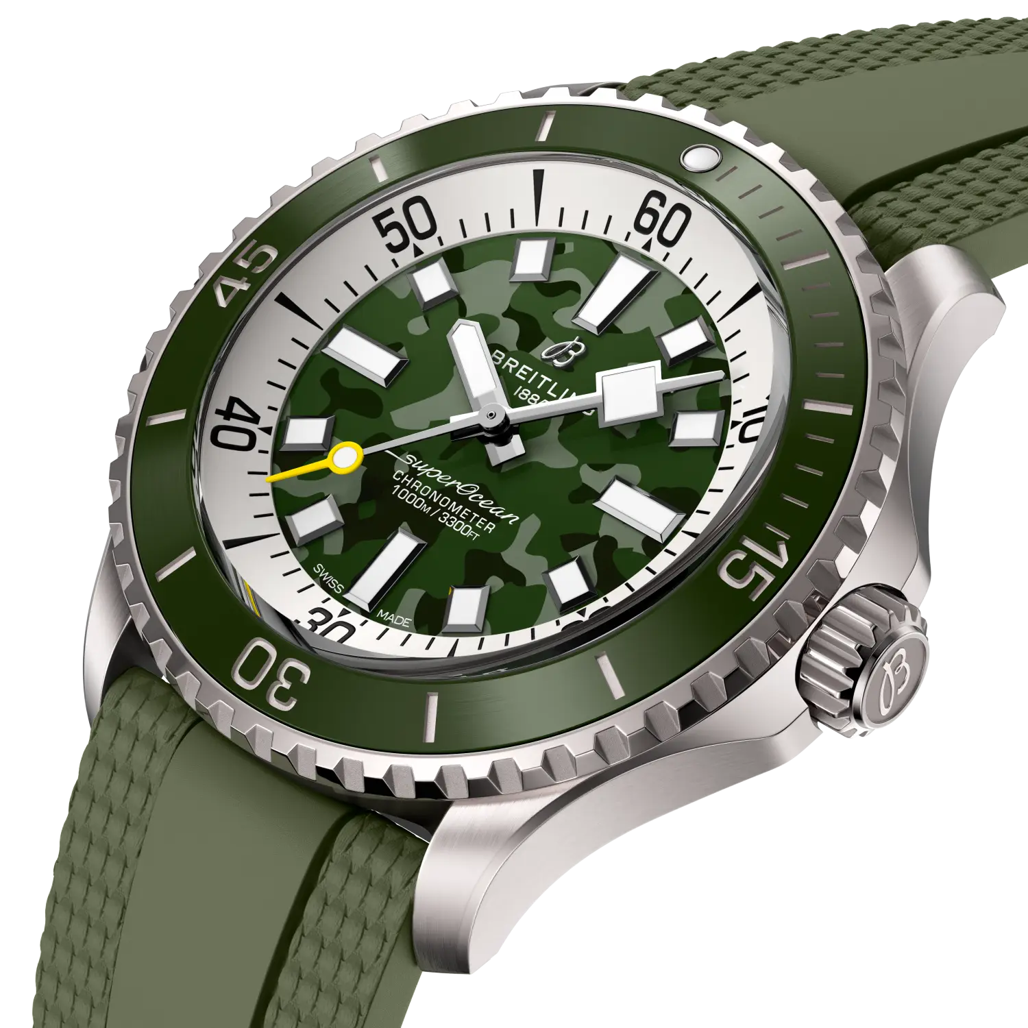 Breitling Superocean Automatic 46 Super Diver reference E10379D31L1S1 with Green dial, Titanium case, rubber strap, three-quarter view