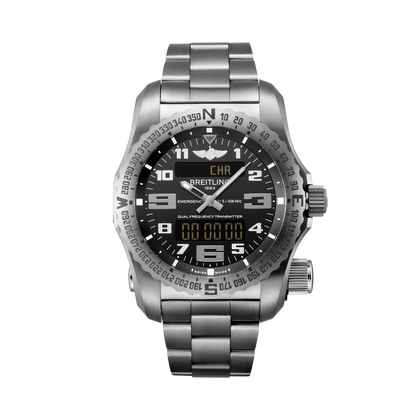 Breitling Emergency reference E76325221B1E1 with Black dial, Titanium case, bracelet, front view
