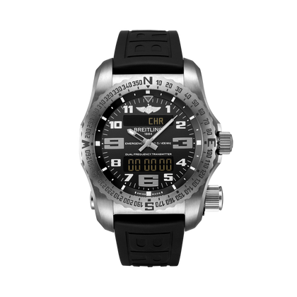 Breitling Emergency reference E76325221B1S1 with Black dial, Titanium case, rubber strap, front view