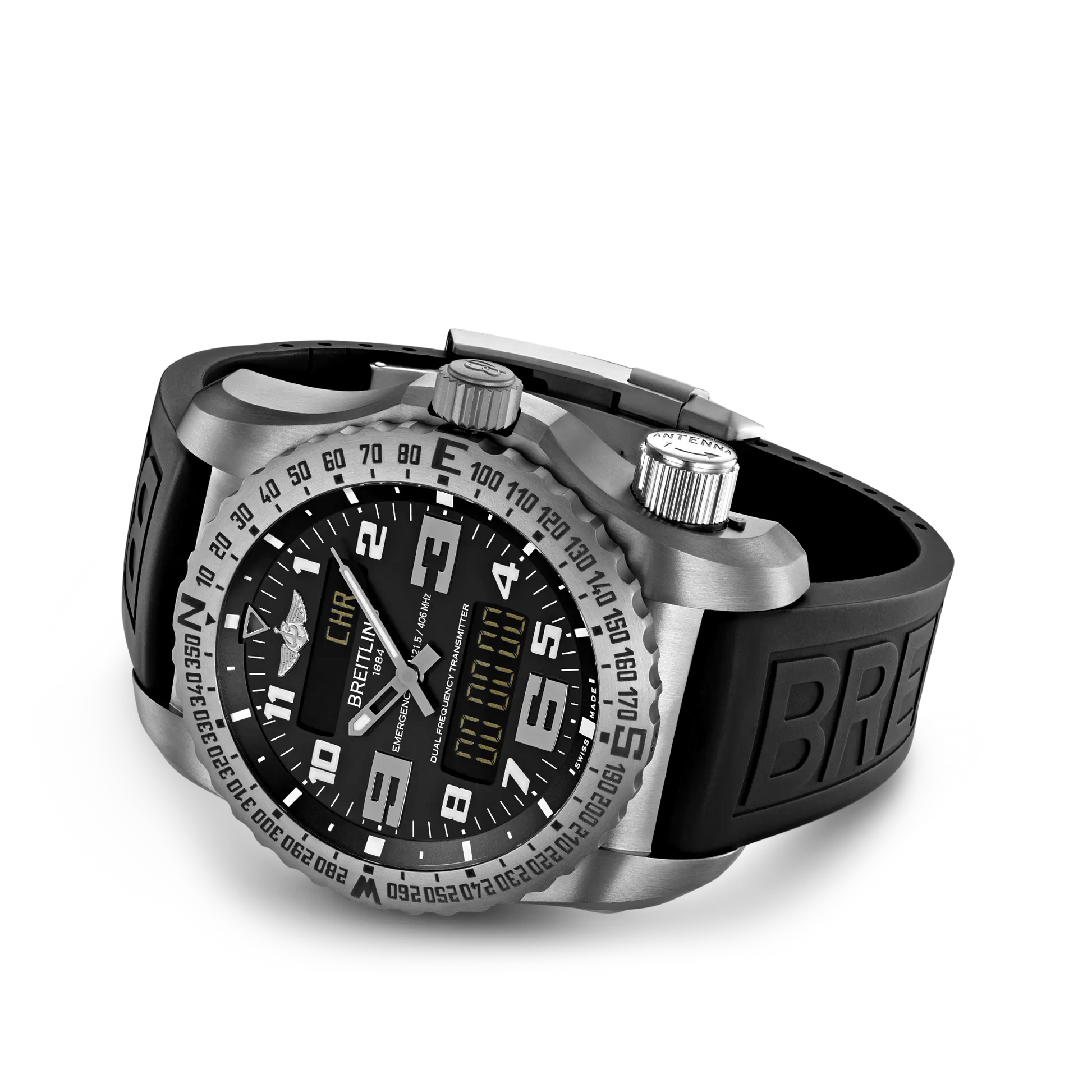 Breitling Emergency reference E76325221B1S1 with Black dial, Titanium case, rubber strap, bracelet or strap configuration view