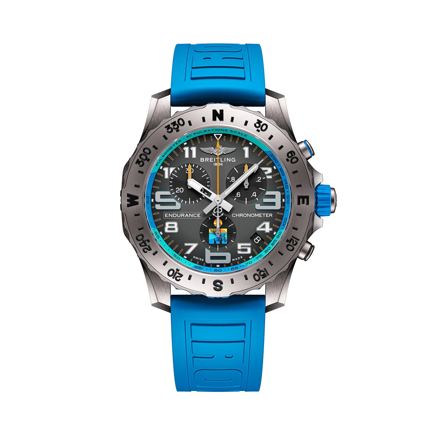 Breitling Endurance Pro IRONMAN® World Championship 2025 reference E823105A1M1S1 with Anthracite dial, Titanium case, rubber strap, front view