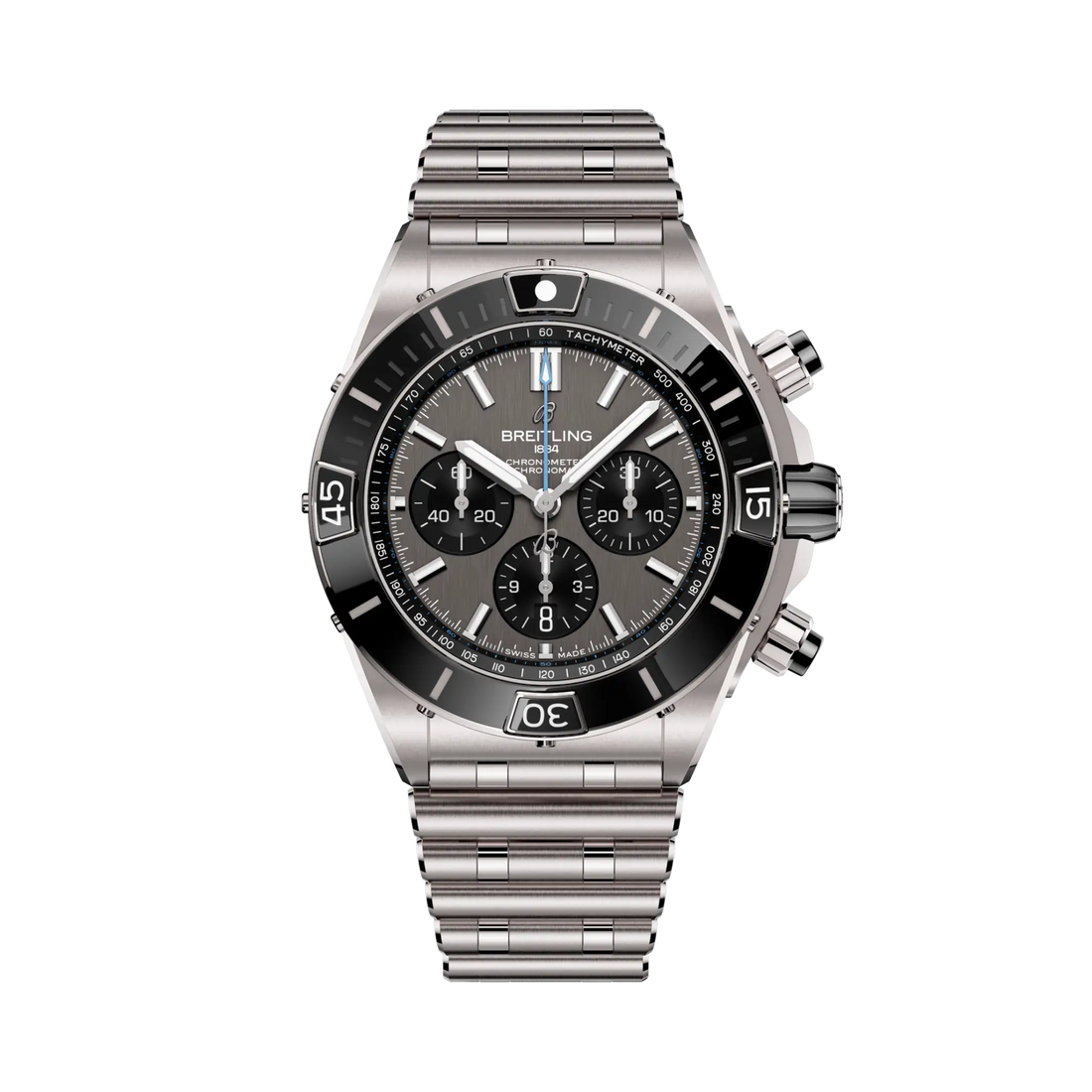 Breitling Super Chronomat B01 44 reference EB0136251M1E1 with Anthracite dial, Titanium case, bracelet, front view