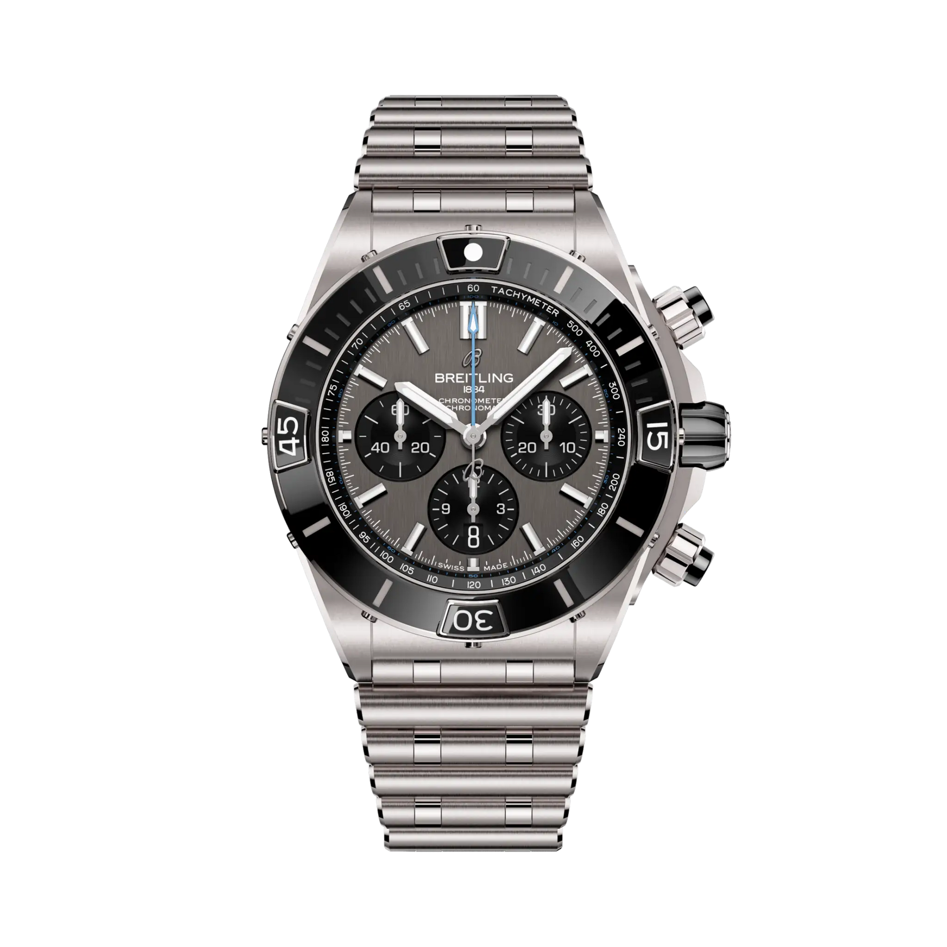 Breitling Super Chronomat B01 44 reference EB0136251M1E1 with Anthracite dial, Titanium case, bracelet, front view