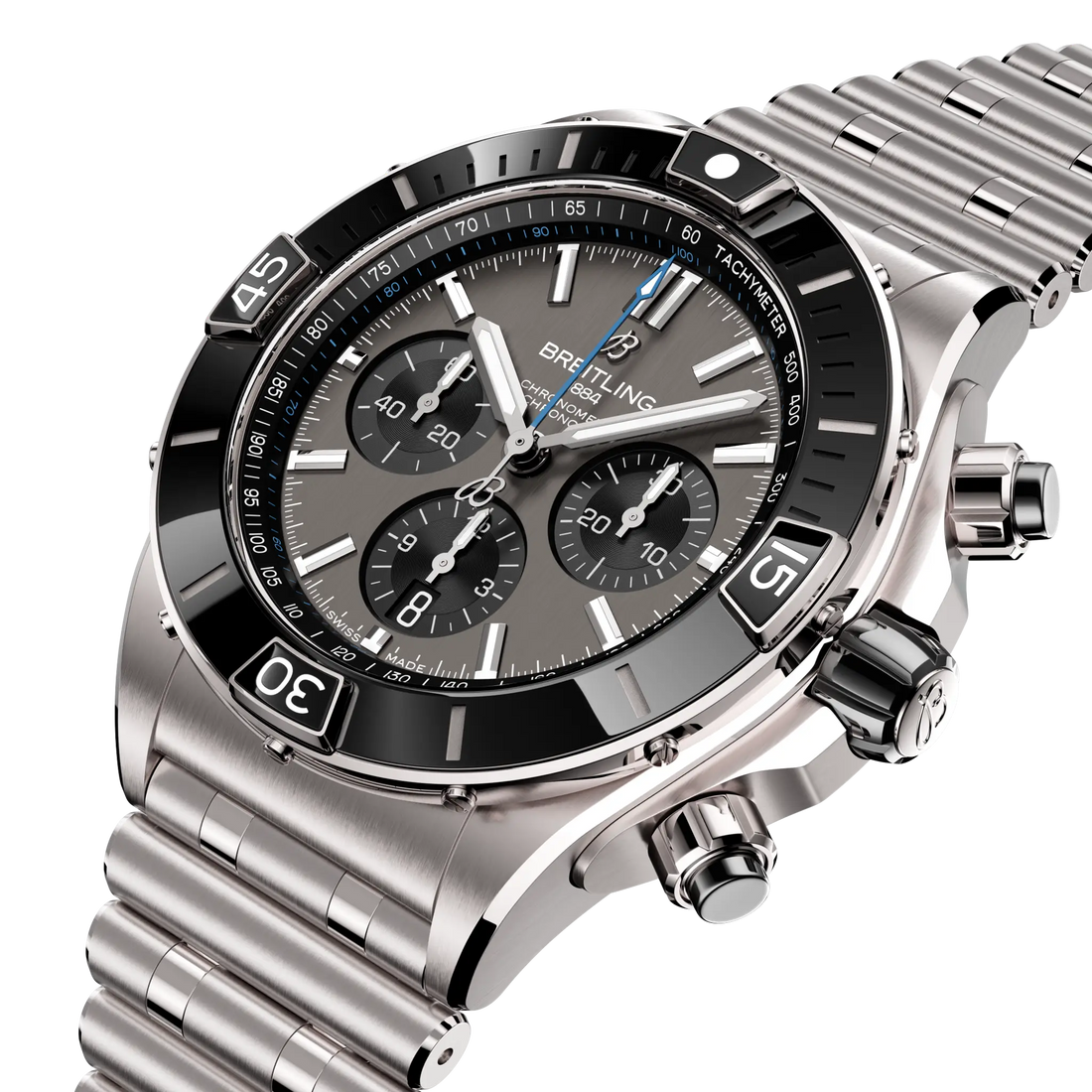 Breitling Super Chronomat B01 44 reference EB0136251M1E1 with Anthracite dial, Titanium case, bracelet, front view