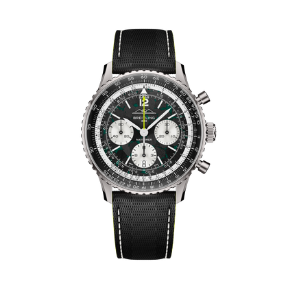 Breitling Navitimer B01 Chronograph 43 Aston Martin Aramco Formula ONE™ team reference EB01381A1B1X1 with Carbon dial, Titanium case, leather strap, front view