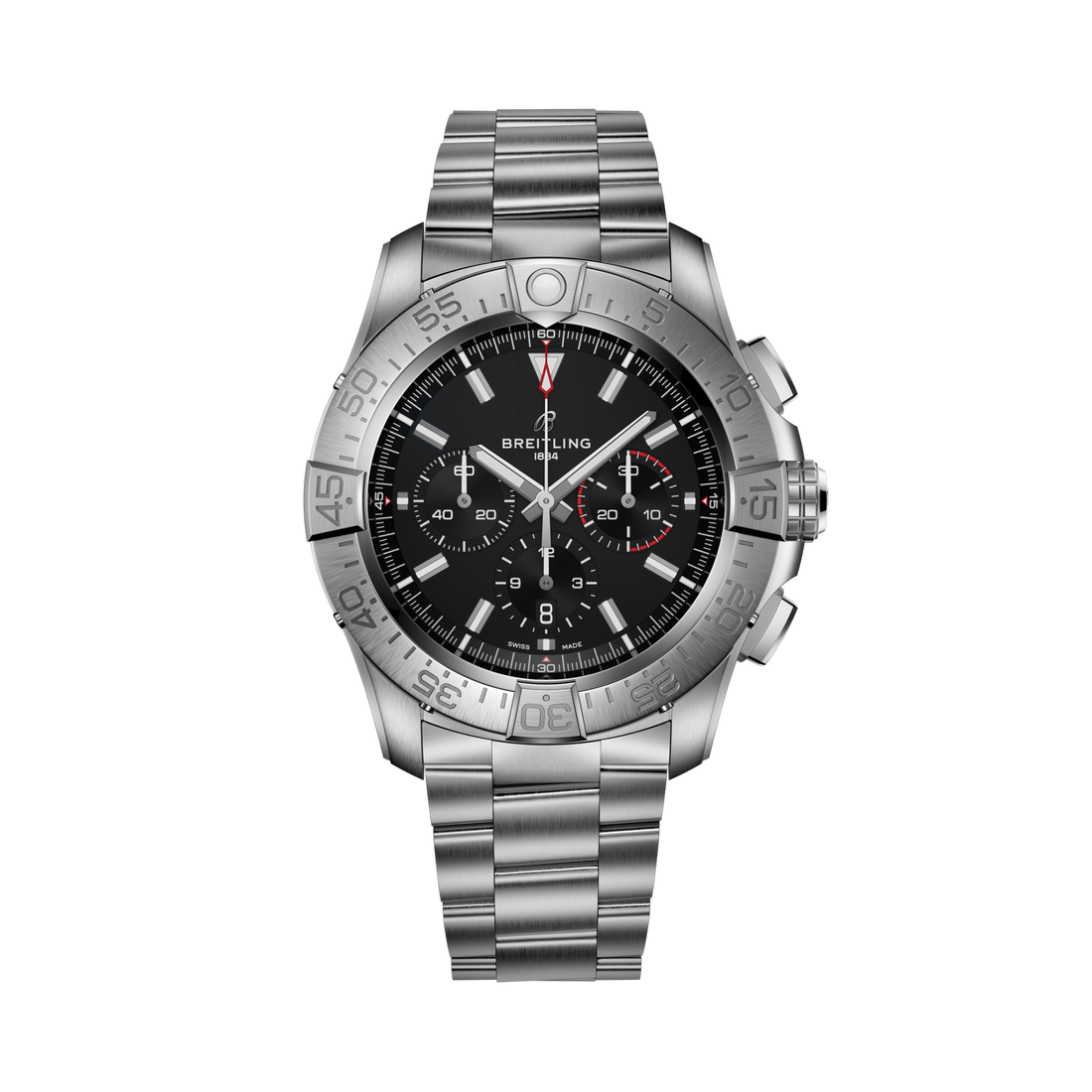 Breitling Super Avenger B01 Chronograph 46 reference EB0148101B1E1 with Black dial, Titanium case, bracelet, front view