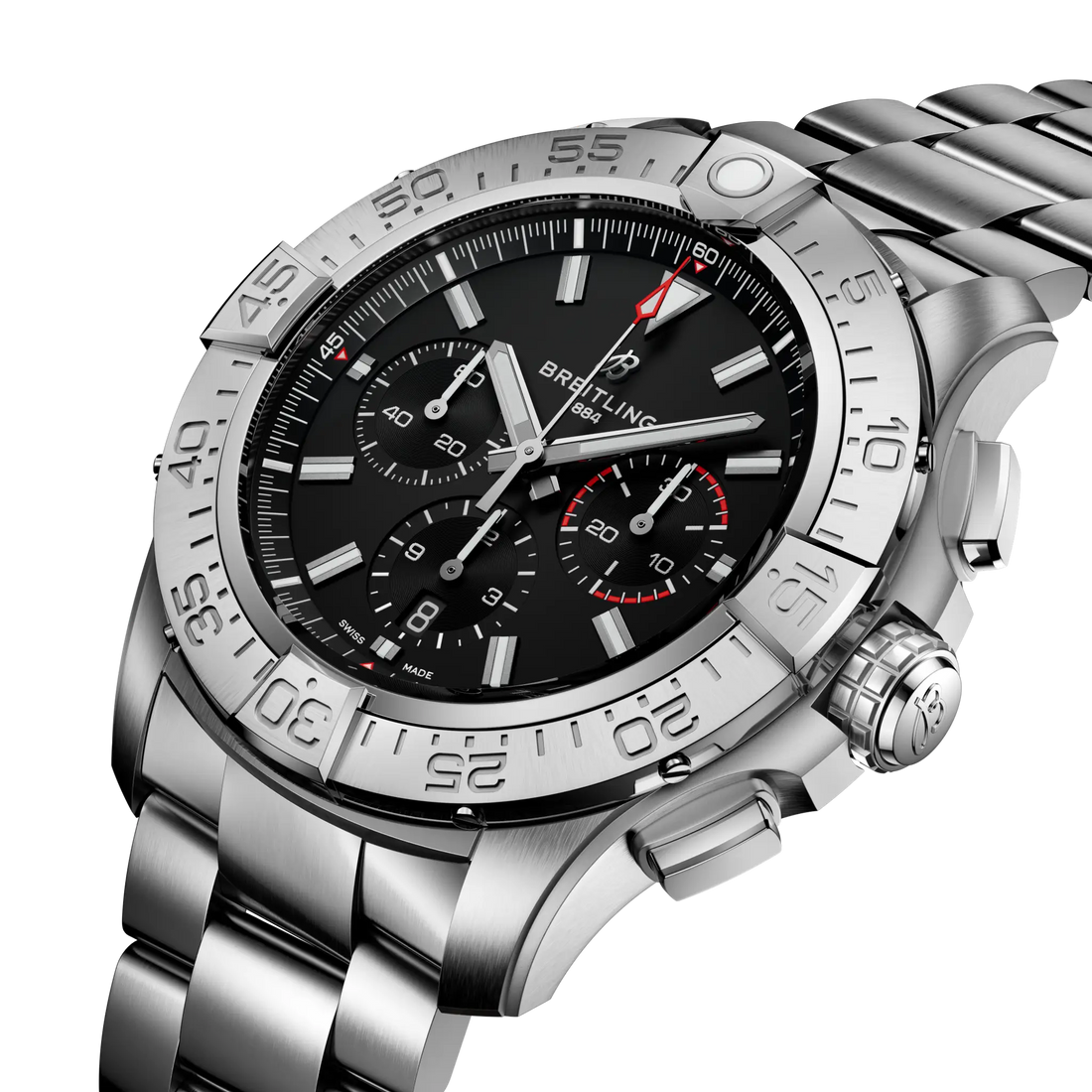 Breitling Super Avenger B01 Chronograph 46 reference EB0148101B1E1 with Black dial, Titanium case, bracelet, front view