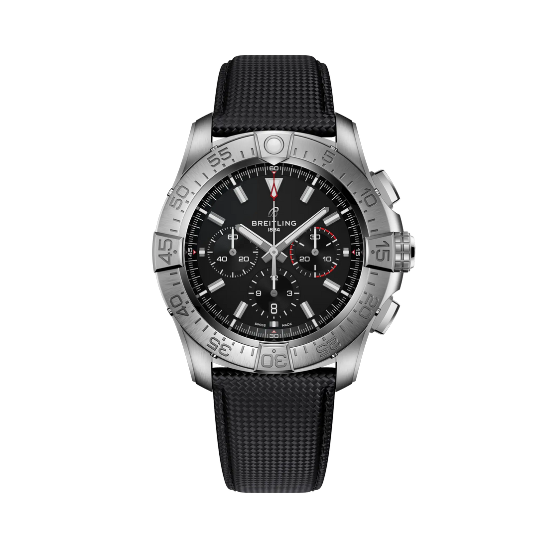 Breitling Super Avenger B01 Chronograph 46 reference EB0148101B1X1 with Black dial, Titanium case, calfskin strap, front view