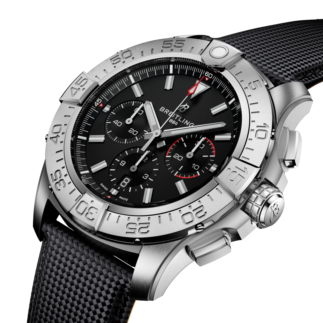 Breitling Super Avenger B01 Chronograph 46 reference EB0148101B1X1 with Black dial, Titanium case, calfskin strap, front view
