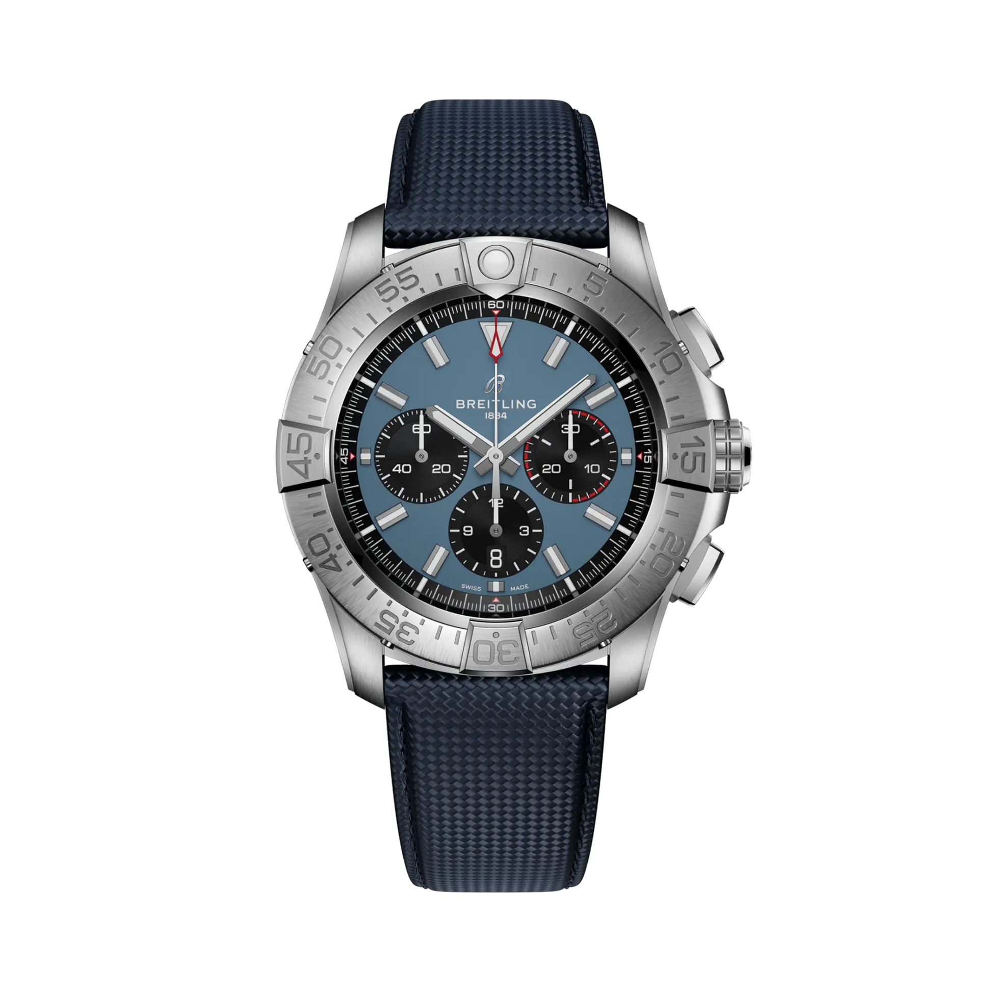Breitling Super Avenger B01 Chronograph 46 reference EB0148101C1X1 with Blue dial, Titanium case, calfskin strap, front view