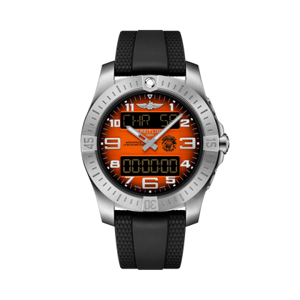Breitling Aerospace B70 Orbiter reference EB70101A1O1S1 with Orange dial, Titanium case, rubber strap, front view