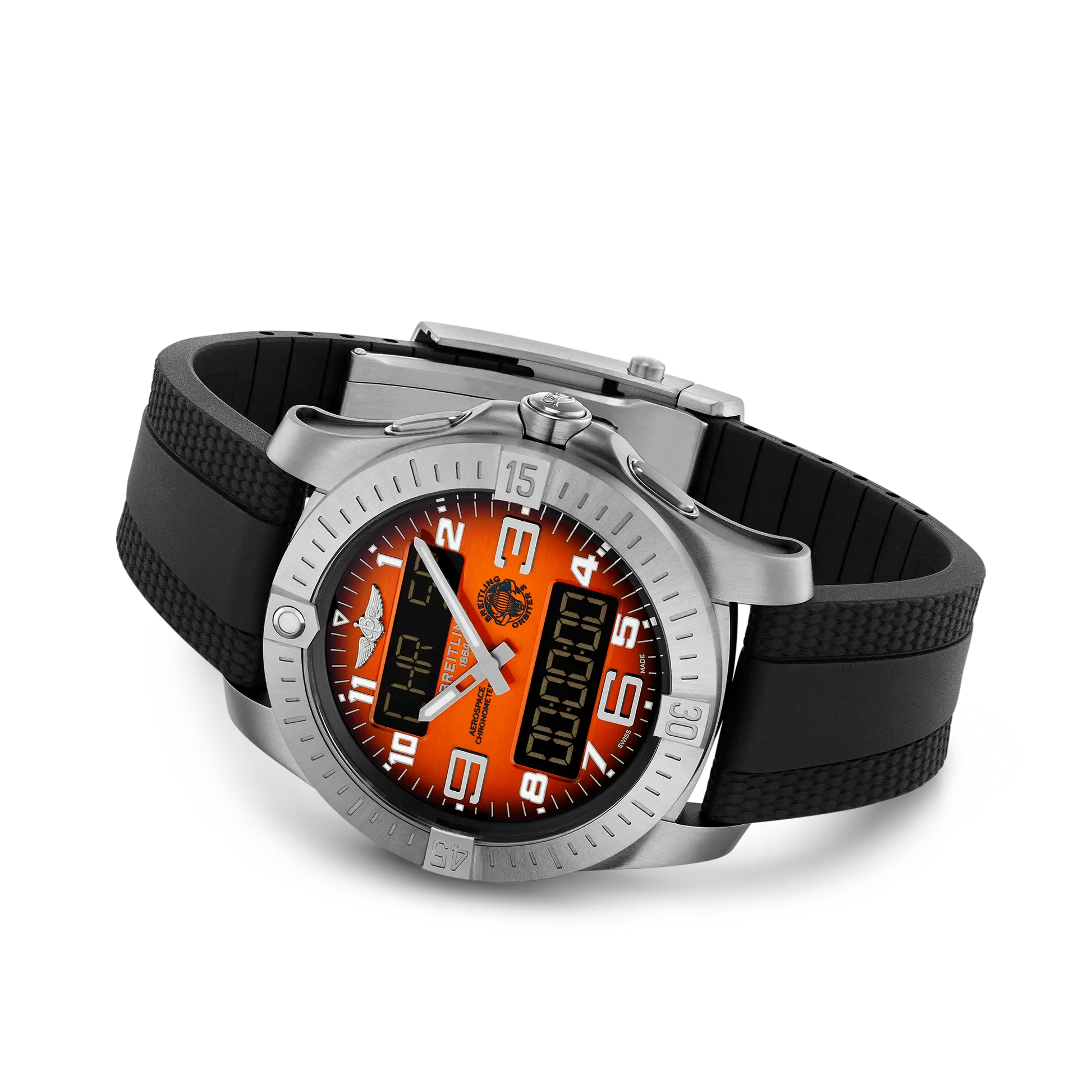 Breitling Aerospace B70 Orbiter reference EB70101A1O1S1 with Orange dial, Titanium case, rubber strap, bracelet or strap configuration view