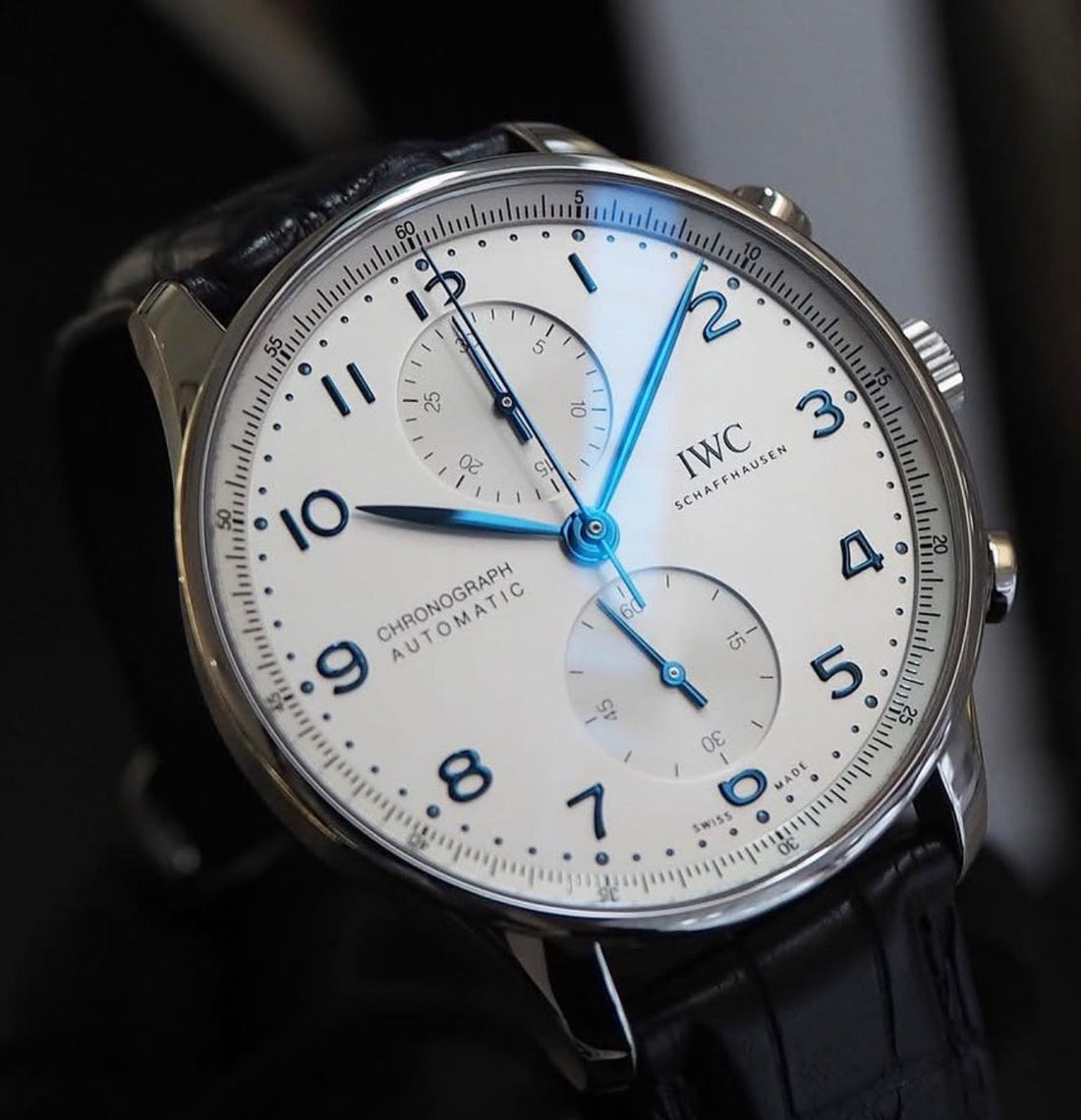 IWC Portugieser Chronograph IW371605 silver dial hero view
