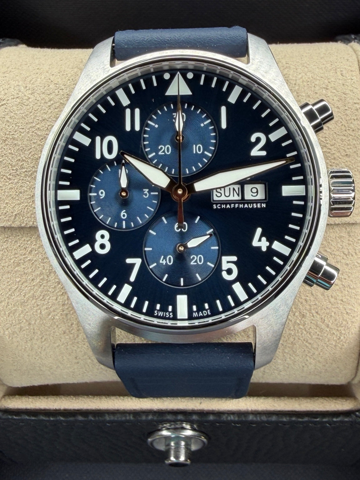IWC Pilot’s Watch Chronograph Le Petit Prince IW378011 blue dial front view