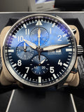 IWC IW378011 blue chronograph dial and subdials straight-on view