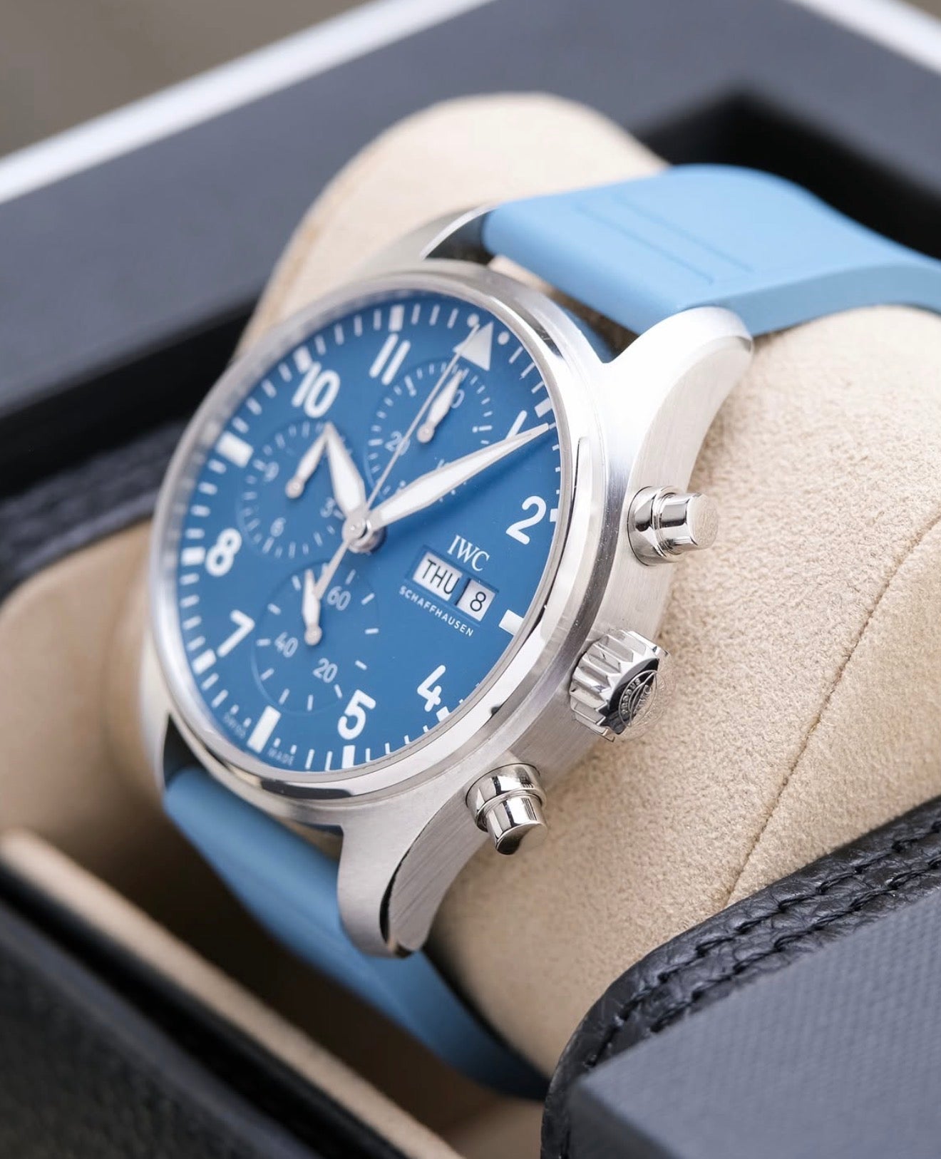 IWC IW388117 chronograph pushers crown and stainless-steel case profile