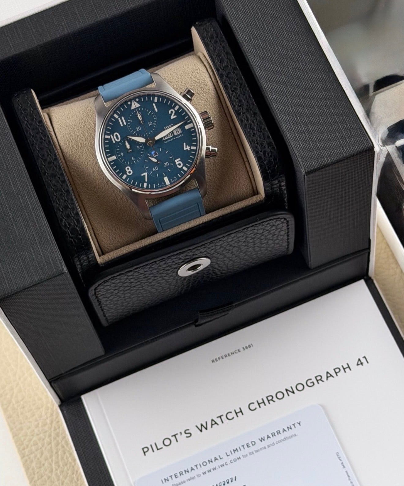 IWC Pilot’s Watch Chronograph 41 IW388117 displayed with box and papers