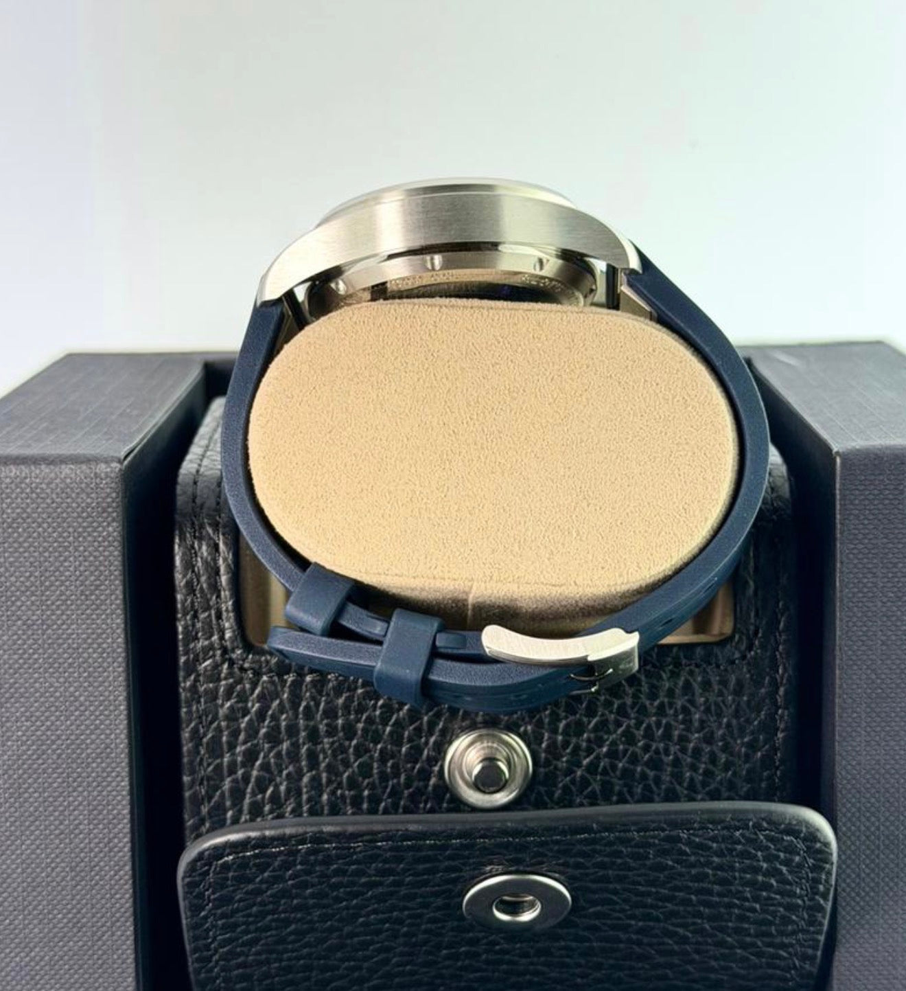 IWC IW388120 blue rubber strap and case profile rear view