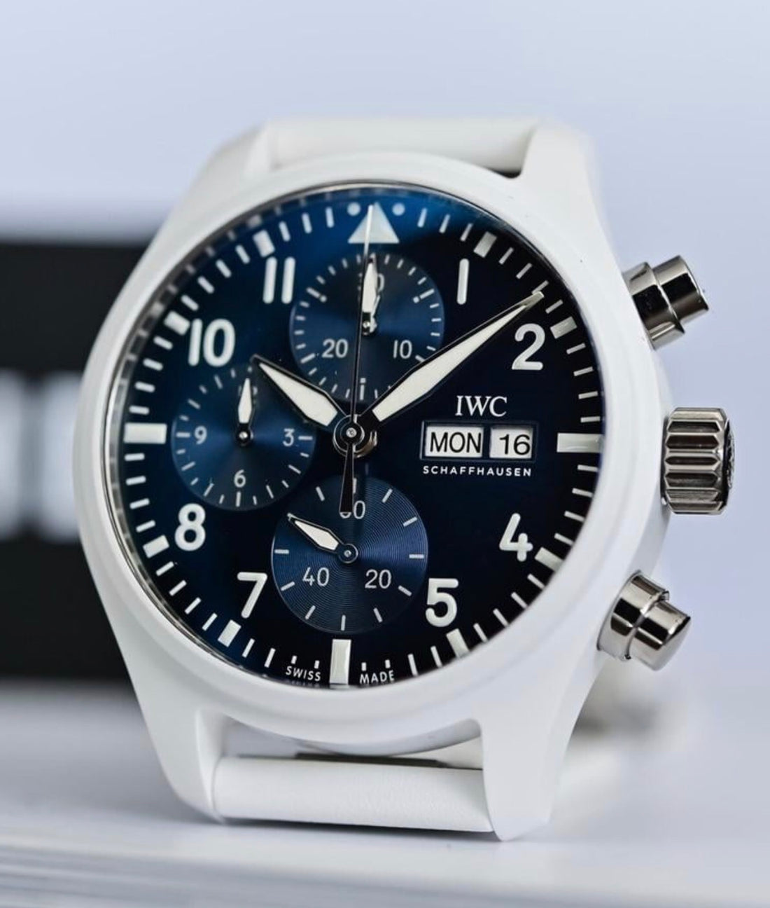 IWC Pilot’s Watch Chronograph 41 Le Petit Prince IW389410 blue dial angled front view