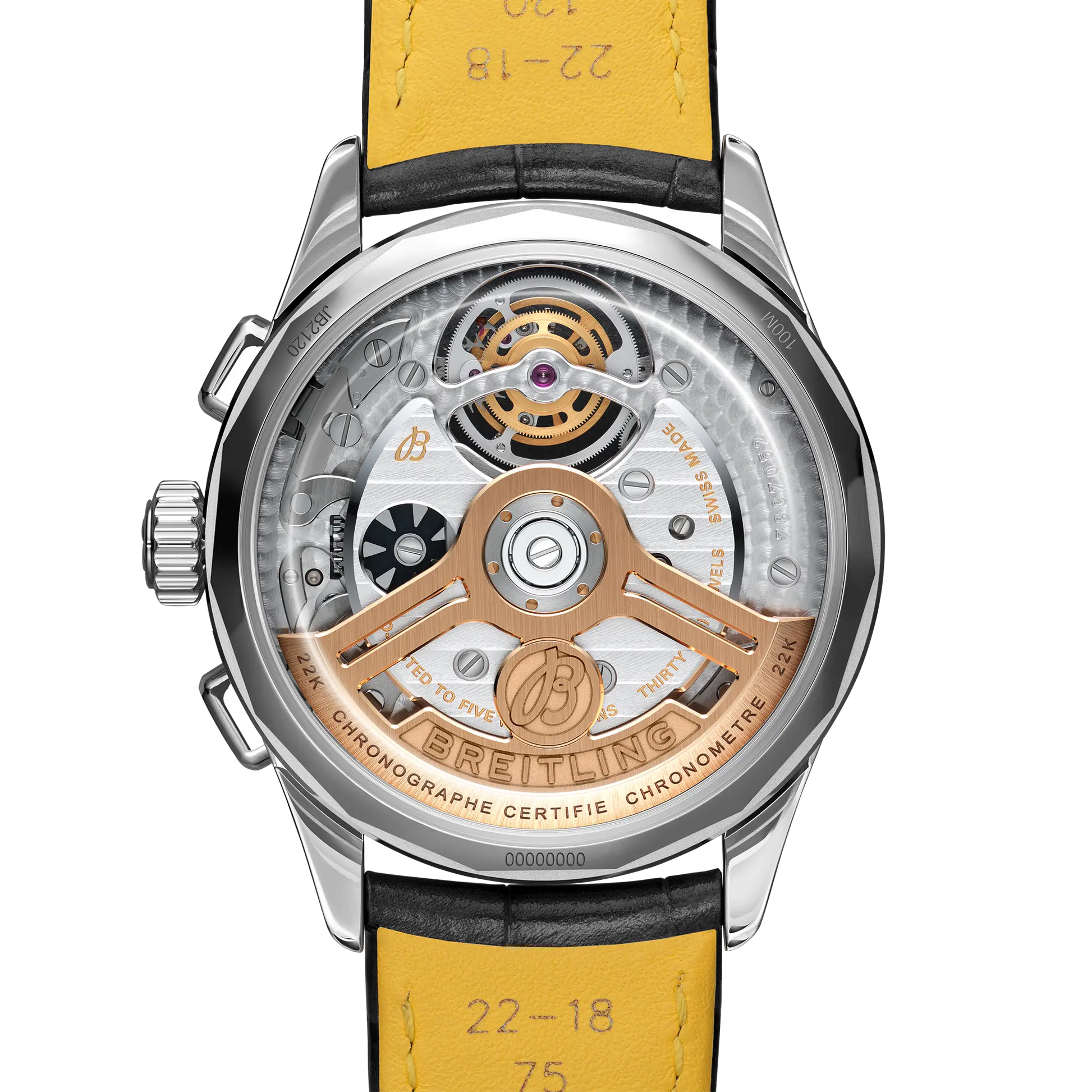Caseback view of Breitling Premier B21 Chronograph Tourbillon 42 Gaston Breitling reference JB2120A61B1P1