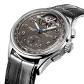 Breitling Premier B21 Chronograph Tourbillon 42 Gaston Breitling reference JB2120A61B1P1 with Anthracite dial, 18k white gold case, alligator strap, three-quarter view
