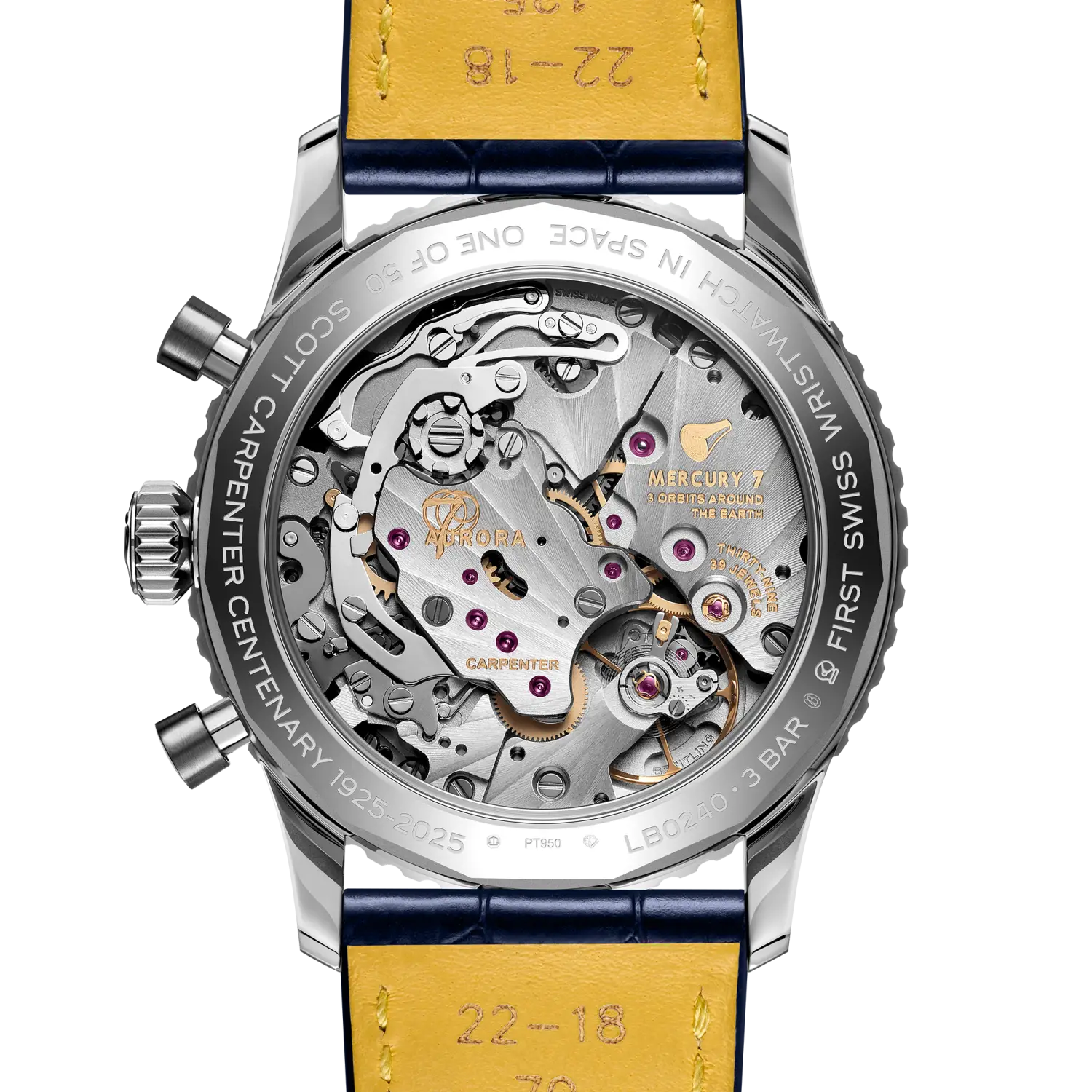 Caseback view of Breitling Navitimer B02 Chronograph 41 Cosmonaute Scott Carpenter Centenary reference LB0240211C1P1
