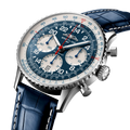 Breitling Navitimer B02 Chronograph 41 Cosmonaute Scott Carpenter Centenary reference LB0240211C1P1 with Blue dial, Platinum case, alligator strap, three-quarter view