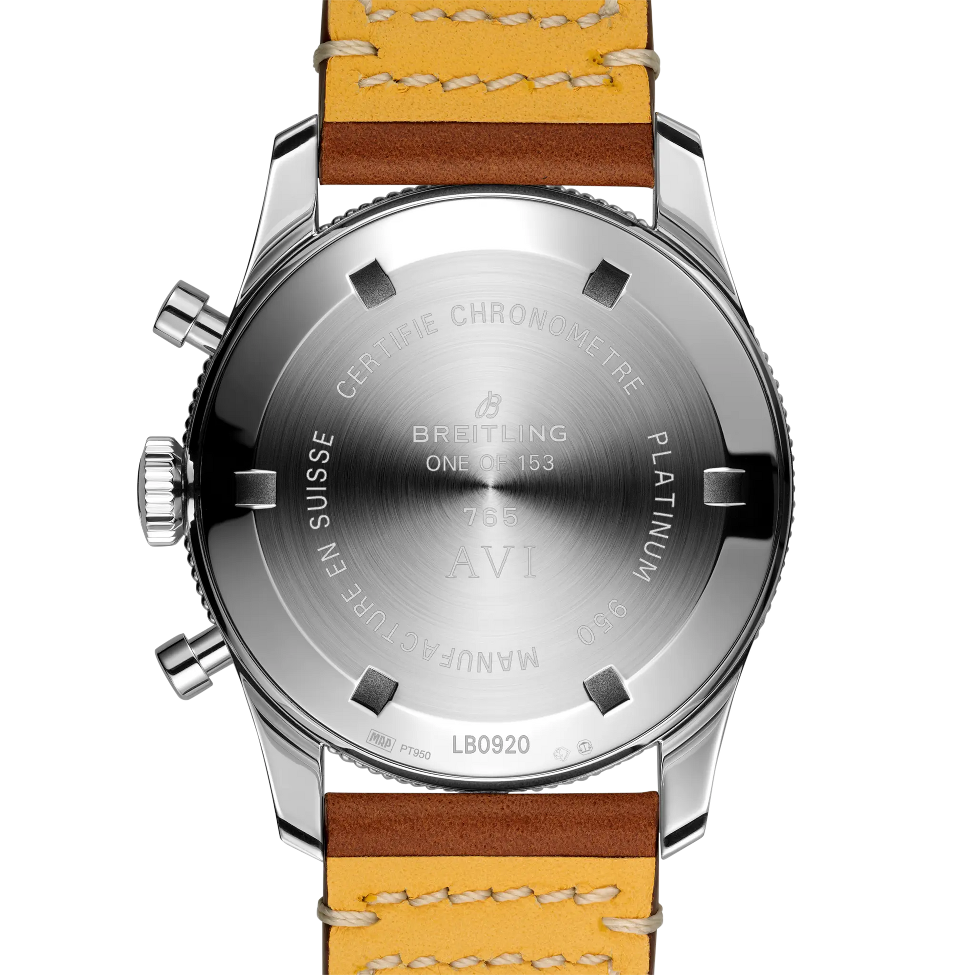 Caseback view of Breitling AVI 1953 Edition reference LB0920131C1X1