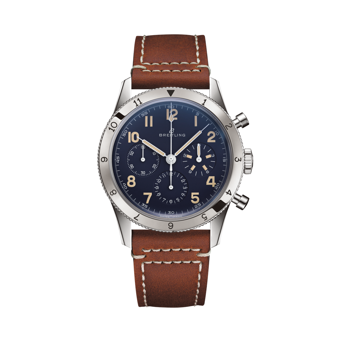 Breitling AVI 1953 Edition reference LB0920131C1X1 with Blue dial, Platinum case, calfskin strap, front view