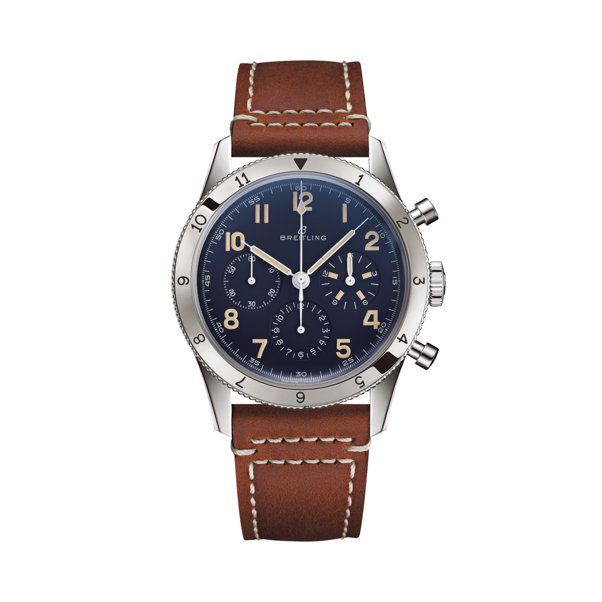 Breitling AVI 1953 Edition reference LB0920131C1X1 with Blue dial, Platinum case, calfskin strap, front view