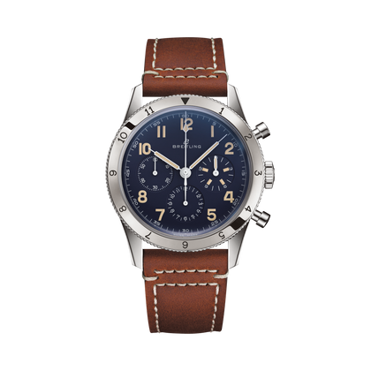 Breitling AVI 1953 Edition reference LB0920131C1X1 with Blue dial, Platinum case, calfskin strap, front view