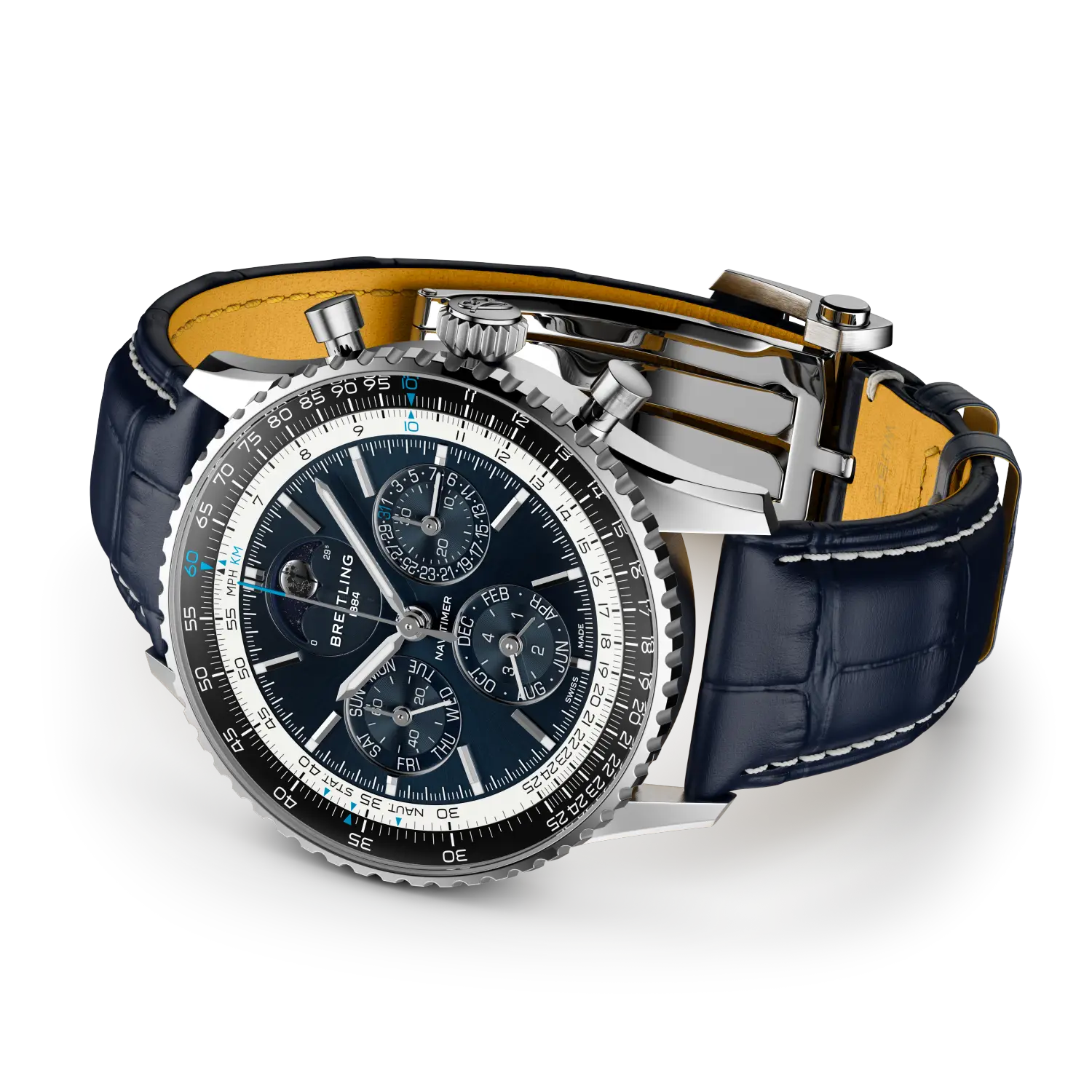 Breitling Navitimer B19 Chronograph 43 Perpetual Calendar reference LB19211A1C1P1 with Blue dial, Platinum case, alligator strap, bracelet or strap configuration view
