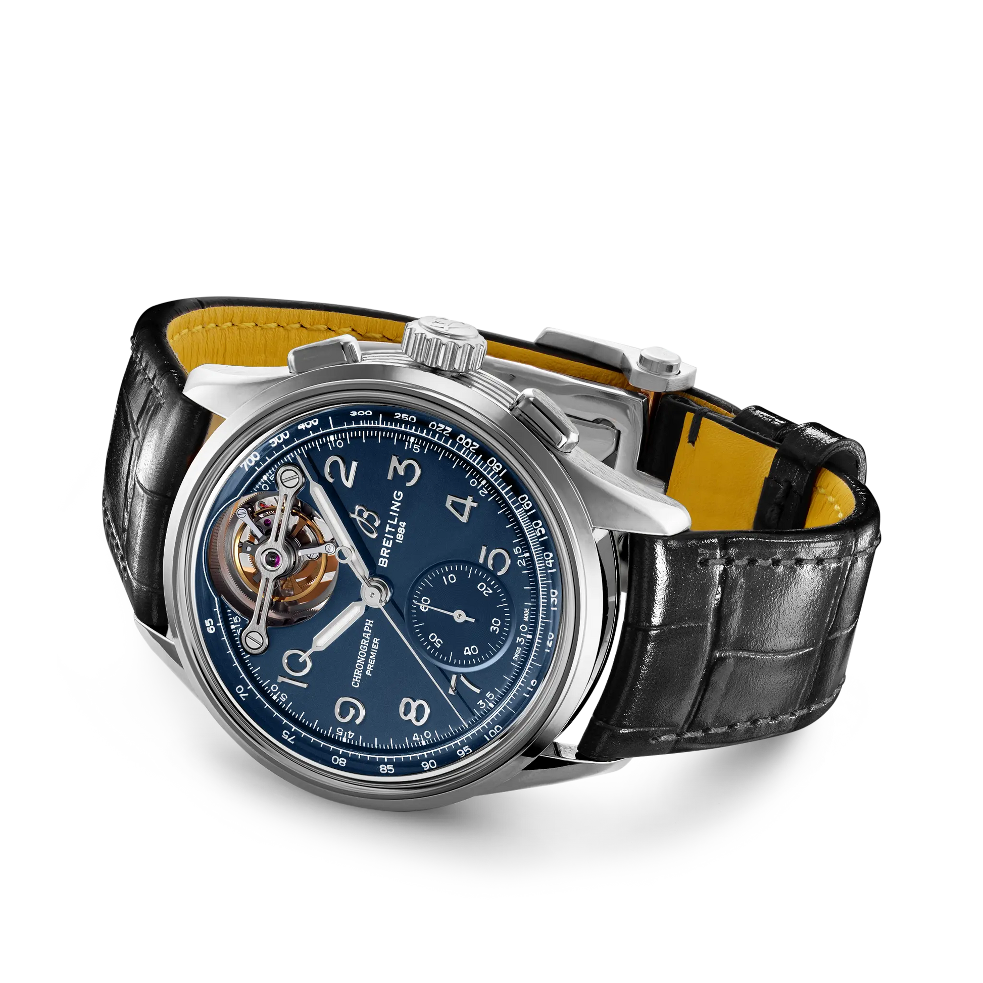 Breitling Premier B21 Chronograph Tourbillon 42 Willy Breitling reference LB2120171C1P1 with Blue dial, Platinum case, alligator strap, bracelet or strap configuration view