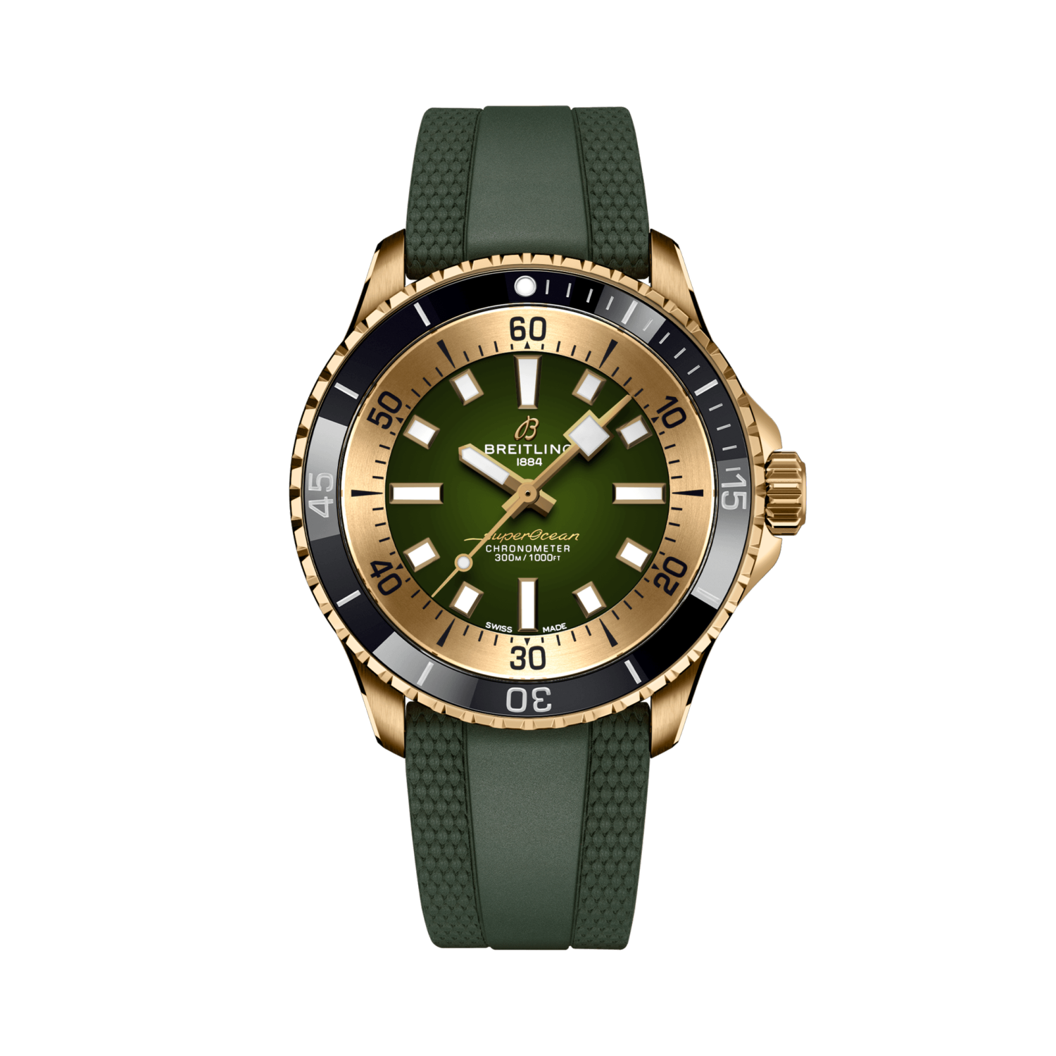 Breitling Superocean Automatic 42 reference N17375201L1S1 with Green dial, Bronze case, rubber strap, front view