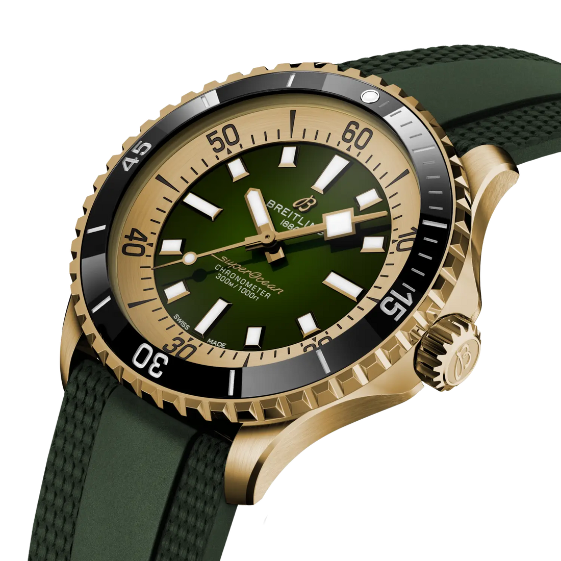 Breitling Superocean Automatic 42 reference N17375201L1S1 with Green dial, Bronze case, rubber strap, front view