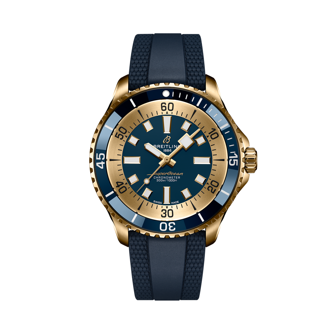 Breitling Superocean Automatic 44 reference N173761A1C1S1 with Blue dial, Bronze case, rubber strap, front view