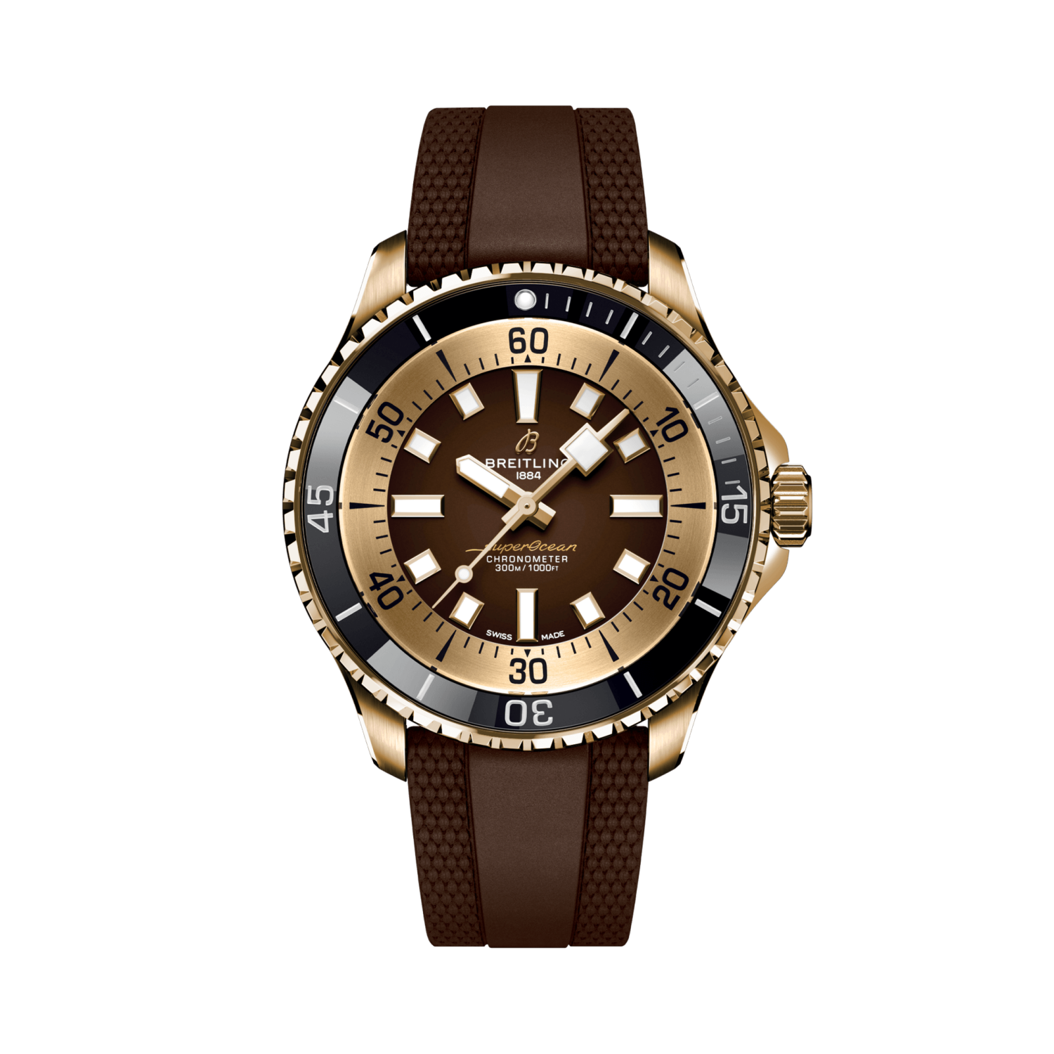 Breitling Superocean Automatic 44 reference N17376201Q1S1 with Brown dial, Bronze case, rubber strap, front view