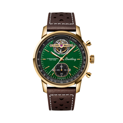 Breitling Top Time B21 Ford Mustang reference NB21251A1L1X1 with Green dial, Bronze case, calfskin strap, front view