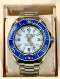 Omega Planet Ocean Ultra Deep 215.30.46.21.04.001 white dial and blue bezel, front view