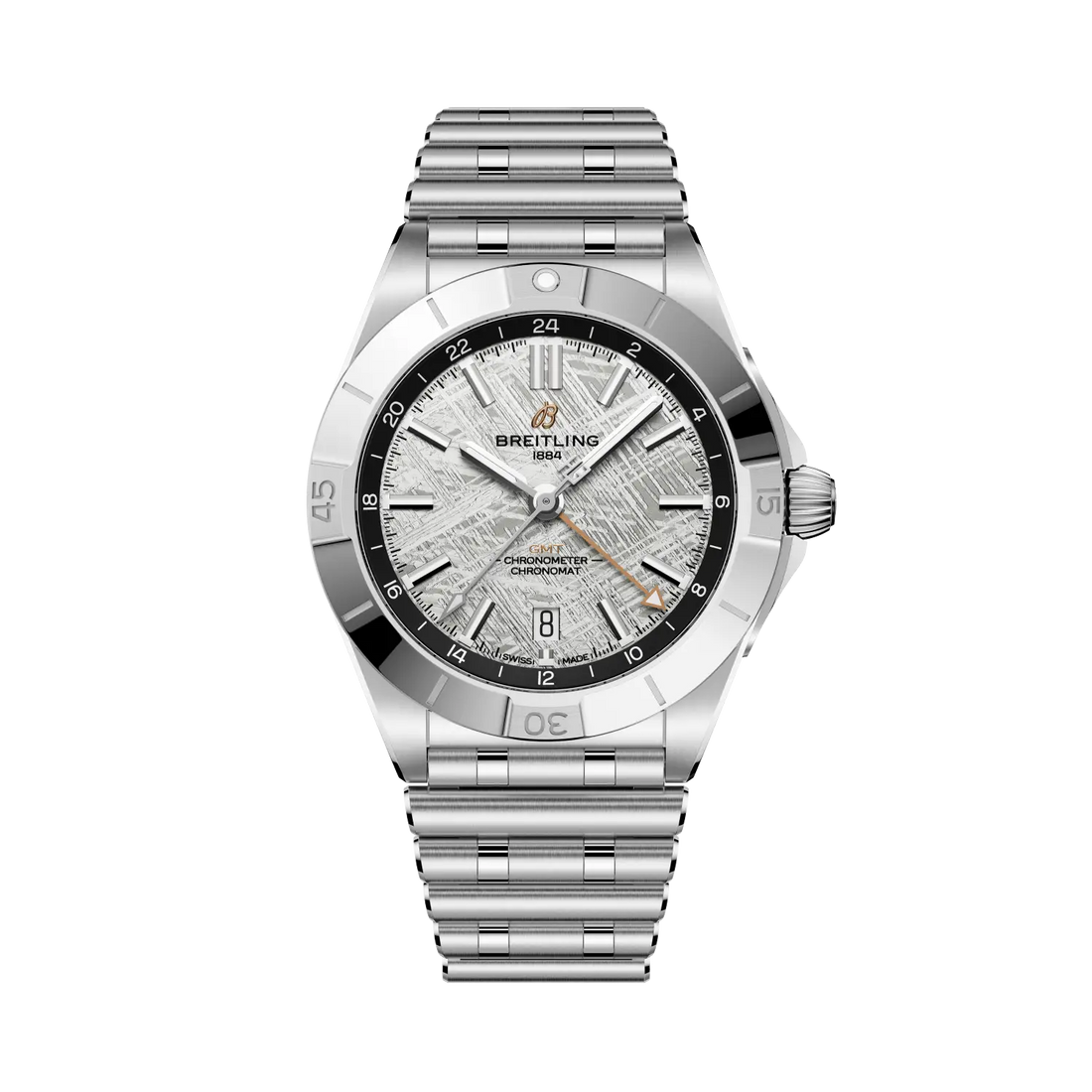 Breitling Chronomat Automatic GMT 40 Erling Haaland reference P323982A1F1A1 with Meteorite dial, Stainless steel & platinum case, bracelet, front view