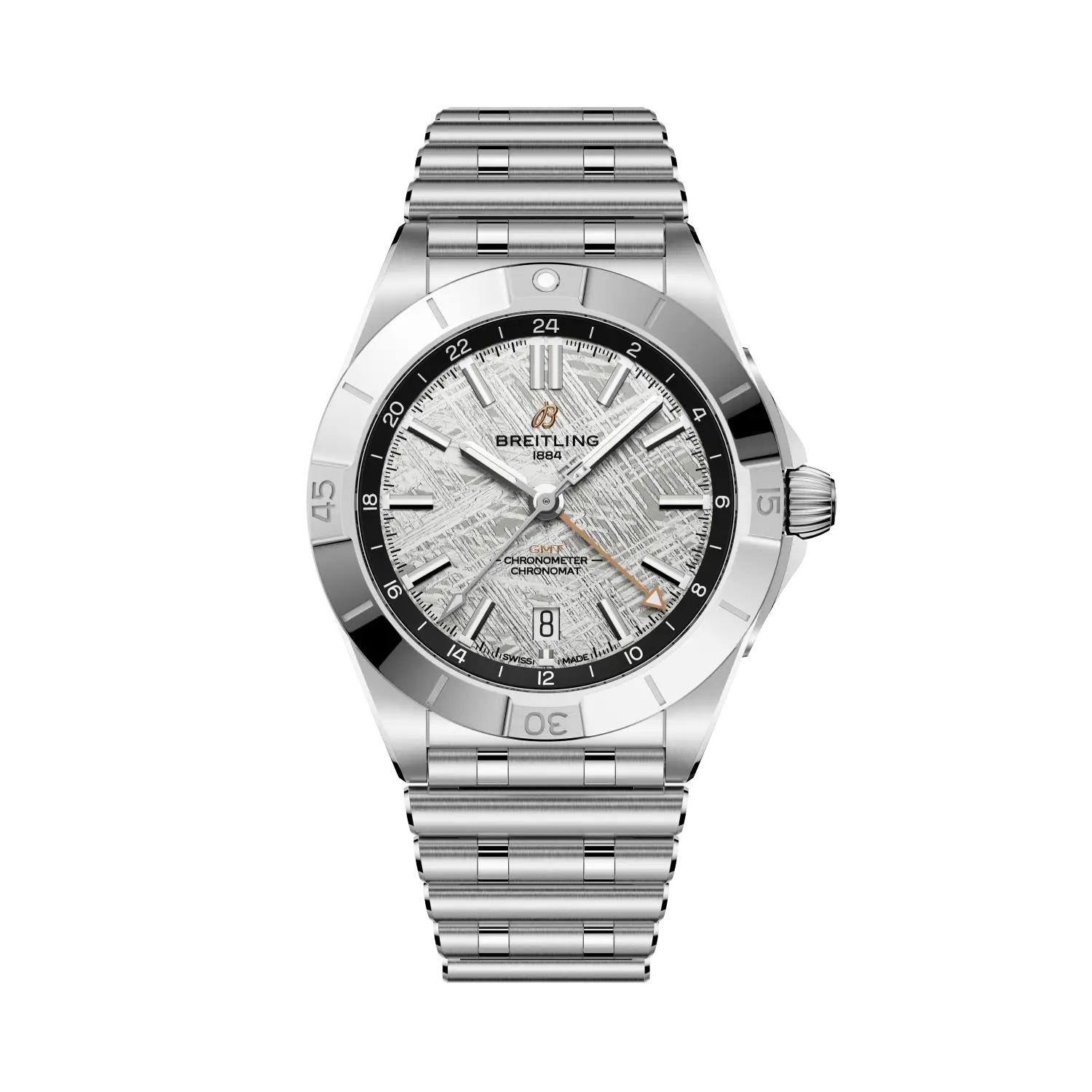 Breitling Chronomat Automatic GMT 40 Erling Haaland reference P323982A1F1A1 with Meteorite dial, Stainless steel & platinum case, bracelet, front view