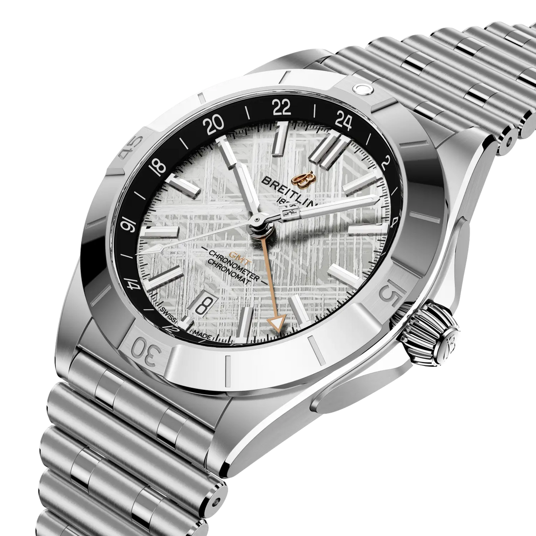 Breitling Chronomat Automatic GMT 40 Erling Haaland reference P323982A1F1A1 with Meteorite dial, Stainless steel & platinum case, bracelet, front view
