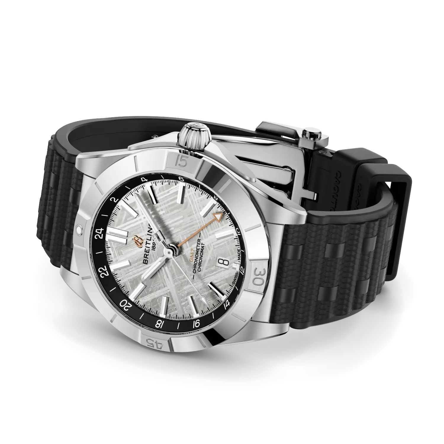 Breitling Chronomat Automatic GMT 40 Erling Haaland reference P323982A1F1S1 with Meteorite dial, Stainless steel & platinum case, rubber strap, bracelet or strap configuration view