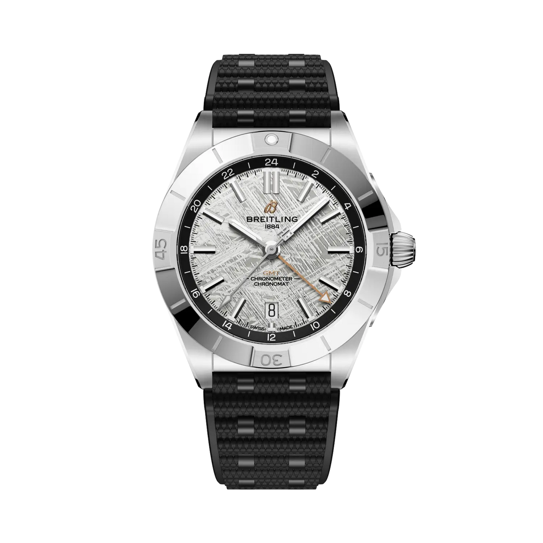 Breitling Chronomat Automatic GMT 40 Erling Haaland reference P323982A1F1S1 with Meteorite dial, Stainless steel & platinum case, rubber strap, front view