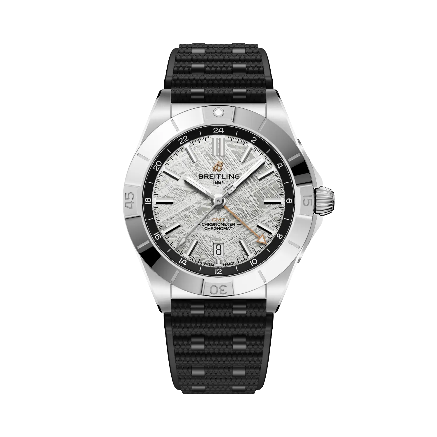 Breitling Chronomat Automatic GMT 40 Erling Haaland reference P323982A1F1S1 with Meteorite dial, Stainless steel & platinum case, rubber strap, front view