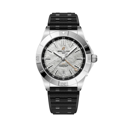 Breitling Chronomat Automatic GMT 40 Erling Haaland reference P323982A1F1S1 with Meteorite dial, Stainless steel & platinum case, rubber strap, front view