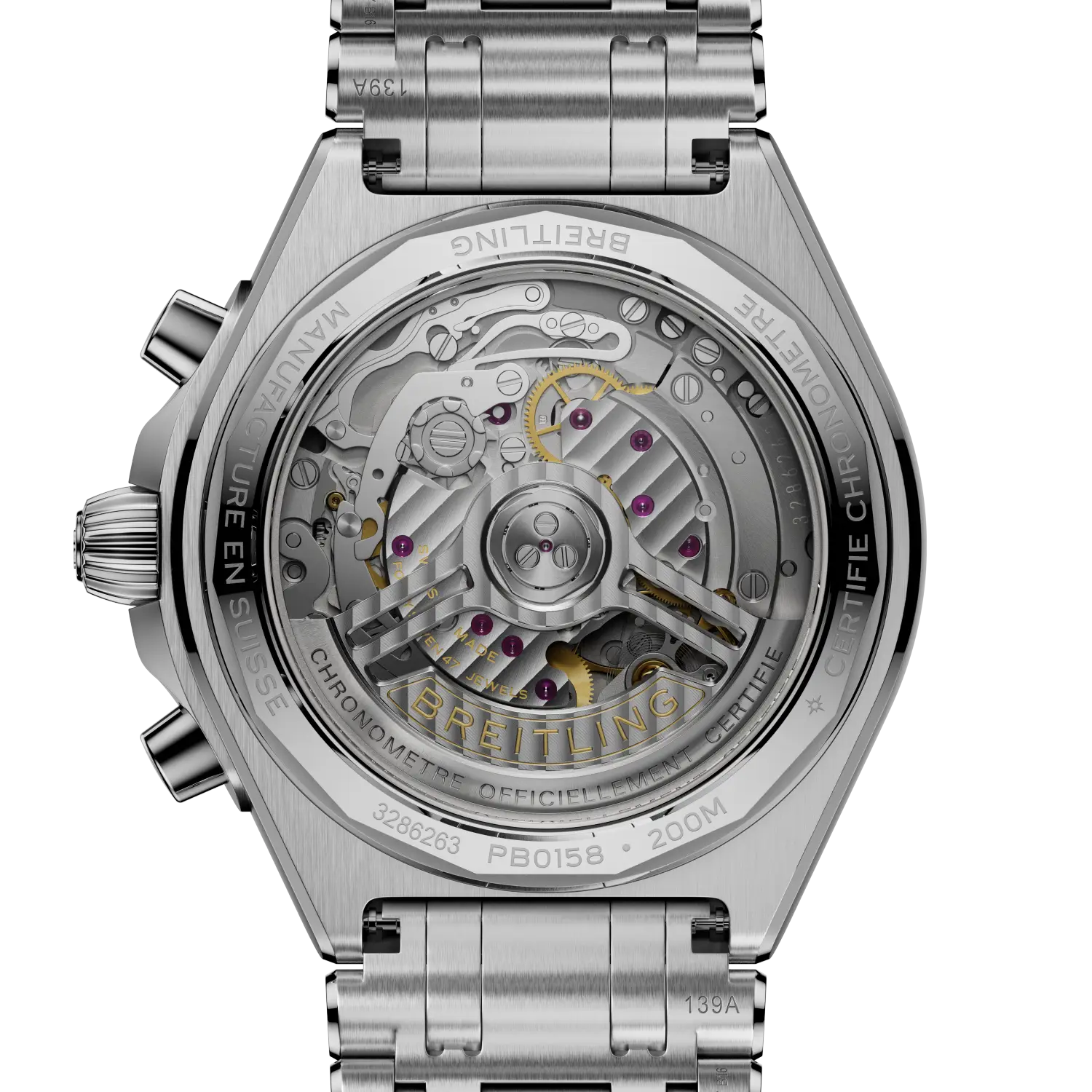 Caseback view of Breitling Chronomat B01 Chronograph 42 reference PB0158101C1A1